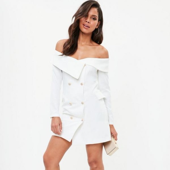white gold button blazer dress
